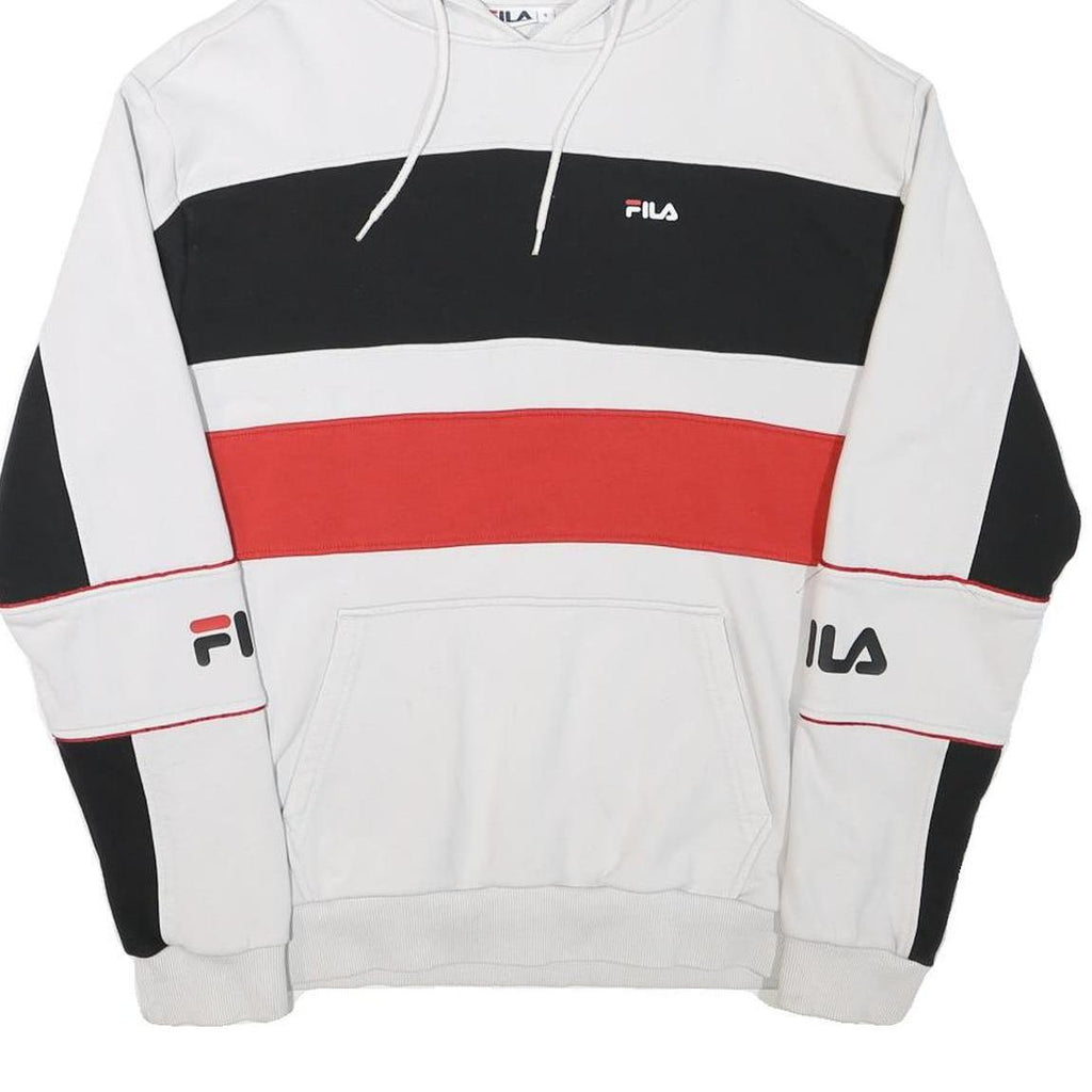 FILA Mens White Black & Red Colour Block Hoodie S Cotton Blend Casual Style