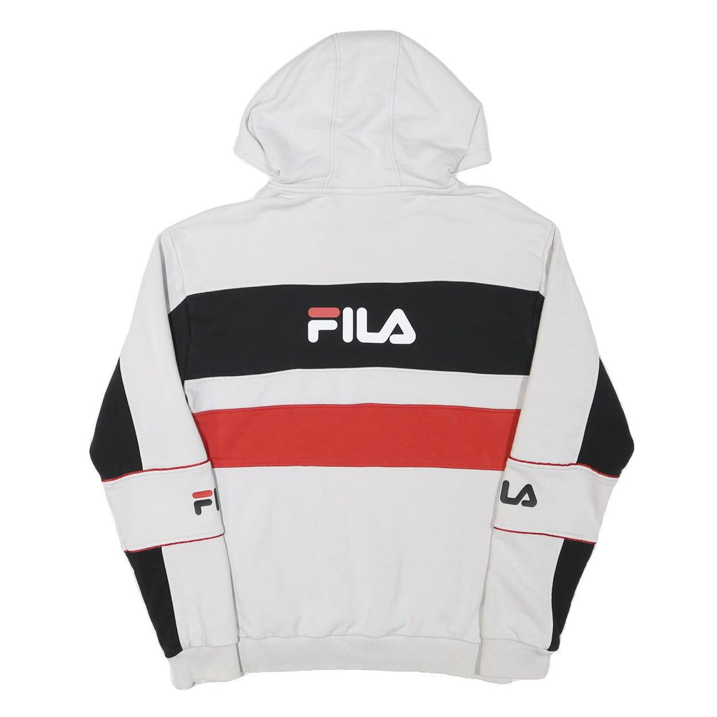 FILA Mens White Black & Red Colour Block Hoodie S Cotton Blend Casual Style
