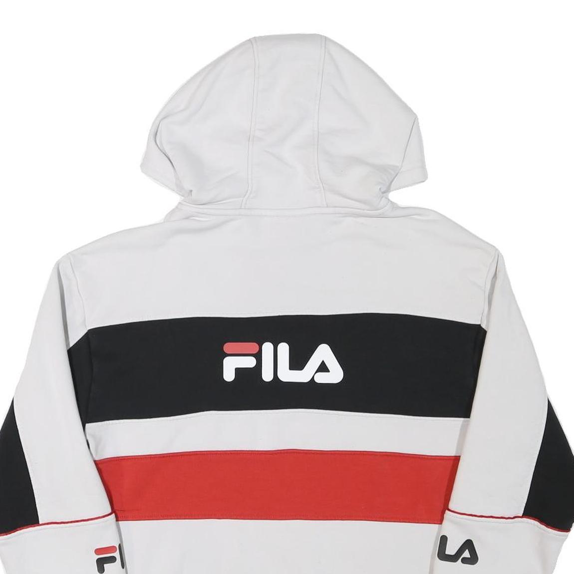 FILA Mens White Black & Red Colour Block Hoodie S Cotton Blend Casual Style