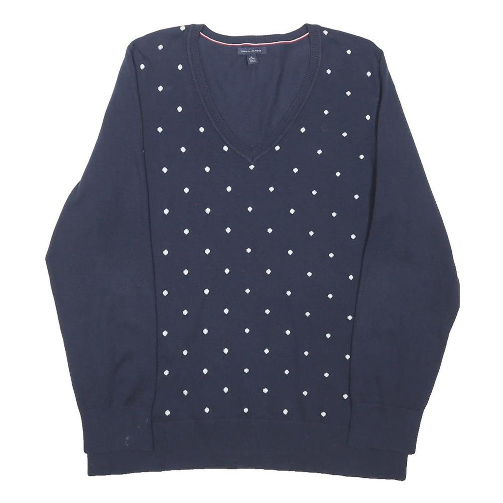 TOMMY HILFIGER Womens Navy Blue Polka Dot Patterned V-Neck Basic Knit Jumper XL