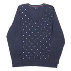 TOMMY HILFIGER Womens Navy Blue Polka Dot Patterned V-Neck Basic Knit Jumper XL