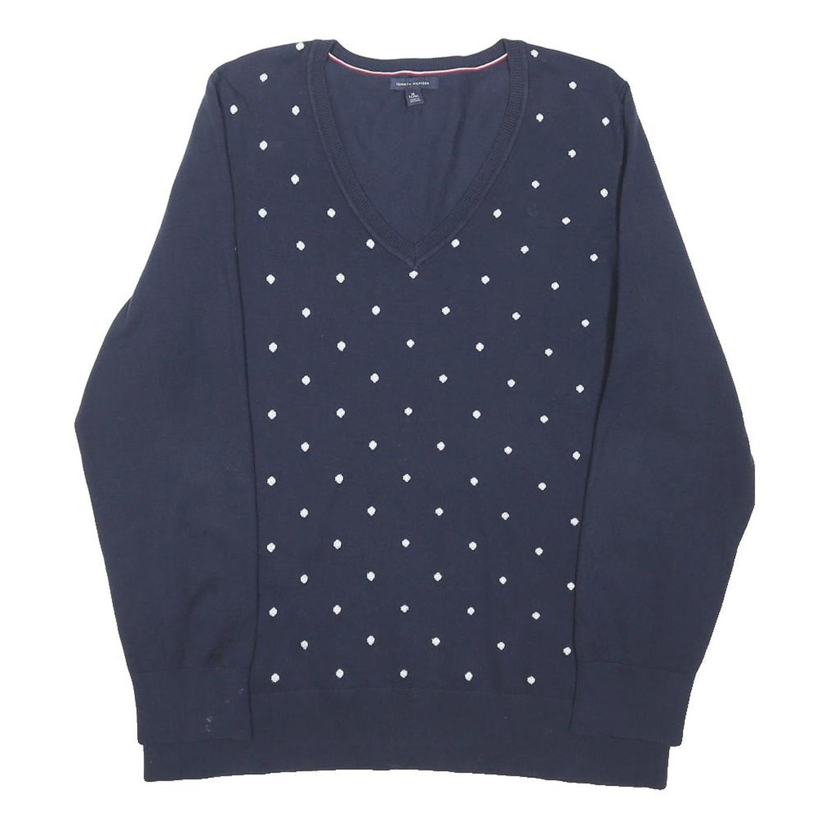 TOMMY HILFIGER Womens Navy Blue Polka Dot Patterned V-Neck Basic Knit Jumper XL