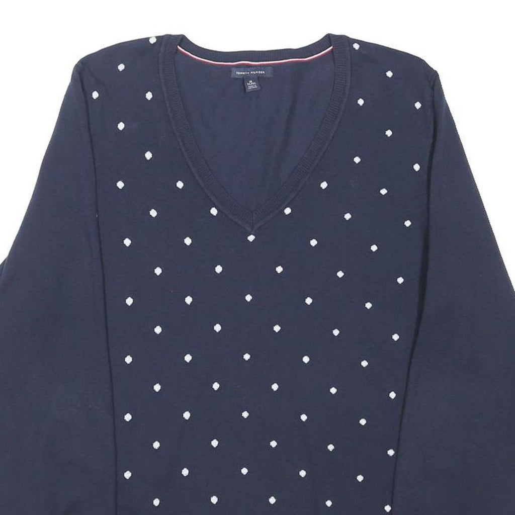 TOMMY HILFIGER Womens Navy Blue Polka Dot Patterned V-Neck Basic Knit Jumper XL