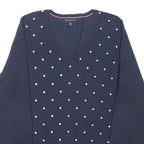 TOMMY HILFIGER Womens Navy Blue Polka Dot Patterned V-Neck Basic Knit Jumper XL