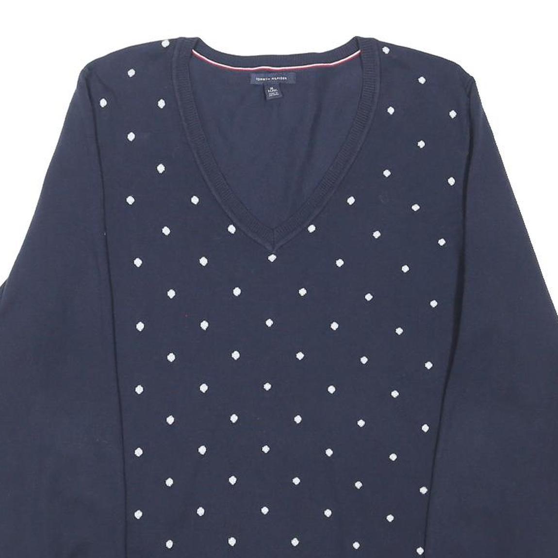 TOMMY HILFIGER Womens Navy Blue Polka Dot Patterned V-Neck Basic Knit Jumper XL