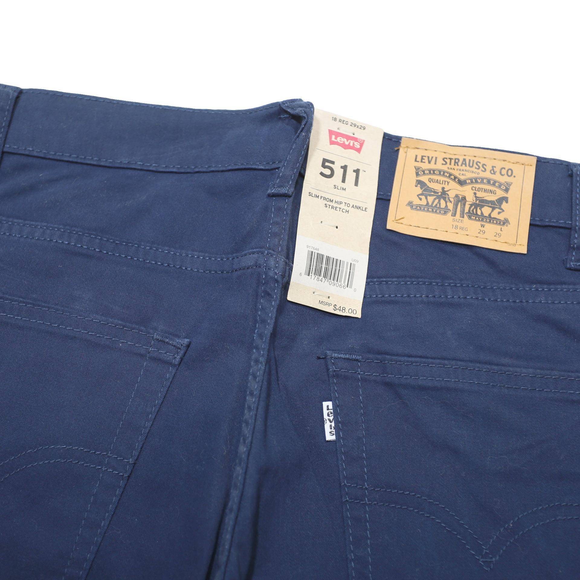 LEVI'S Mens Cotton Blend Blue Regular Slim Trousers W29 L30 Stylish Button