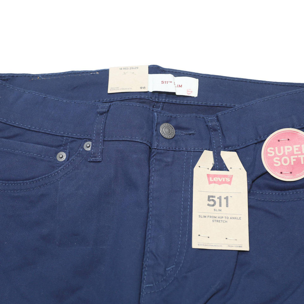 LEVI'S Mens Cotton Blend Blue Regular Slim Trousers W29 L30 Stylish Button