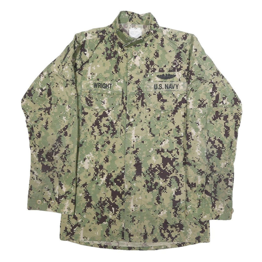 M&M MANUFACTURING Mens Green Digital Camo Military Jacket S Cotton Blend Button