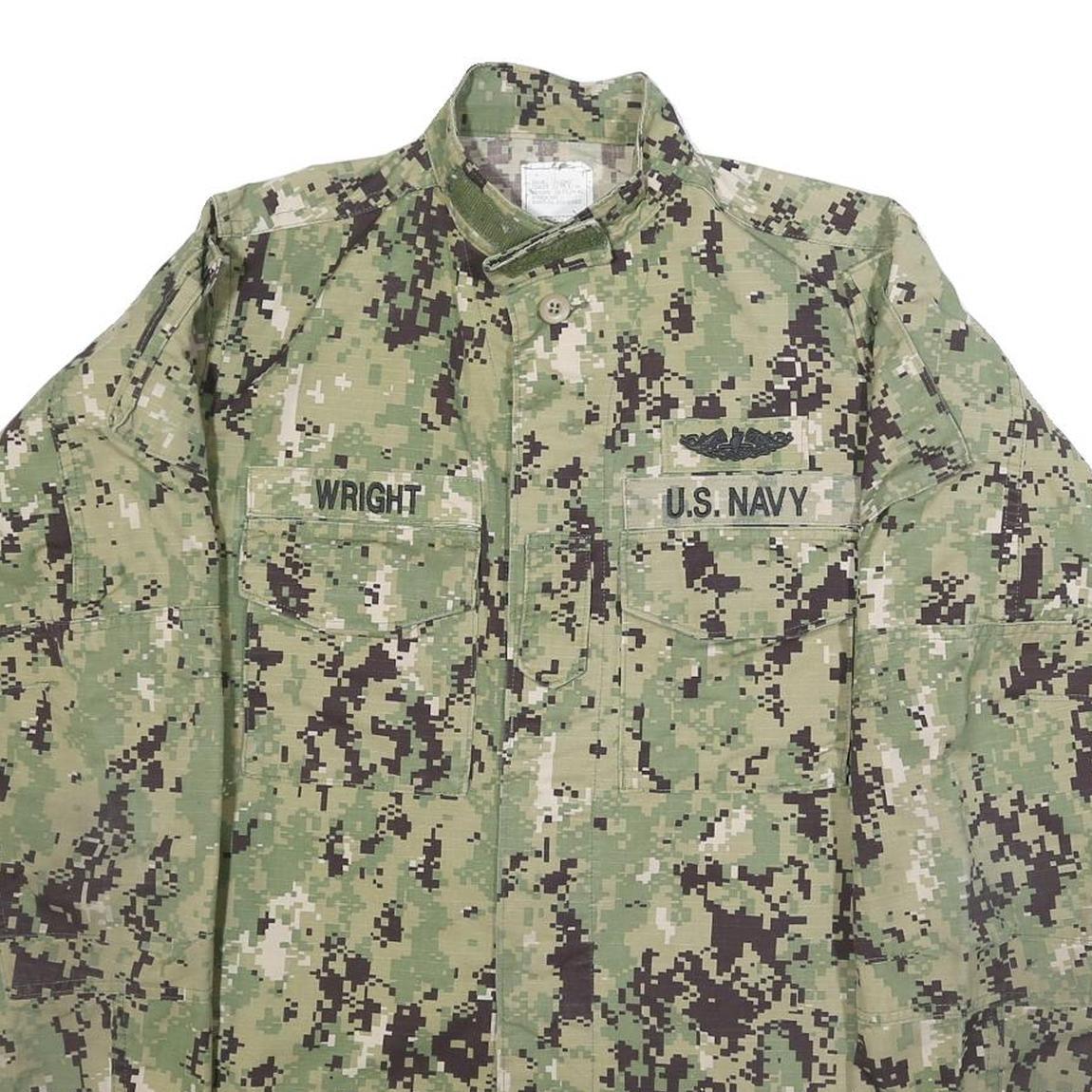 M&M MANUFACTURING Mens Green Digital Camo Military Jacket S Cotton Blend Button