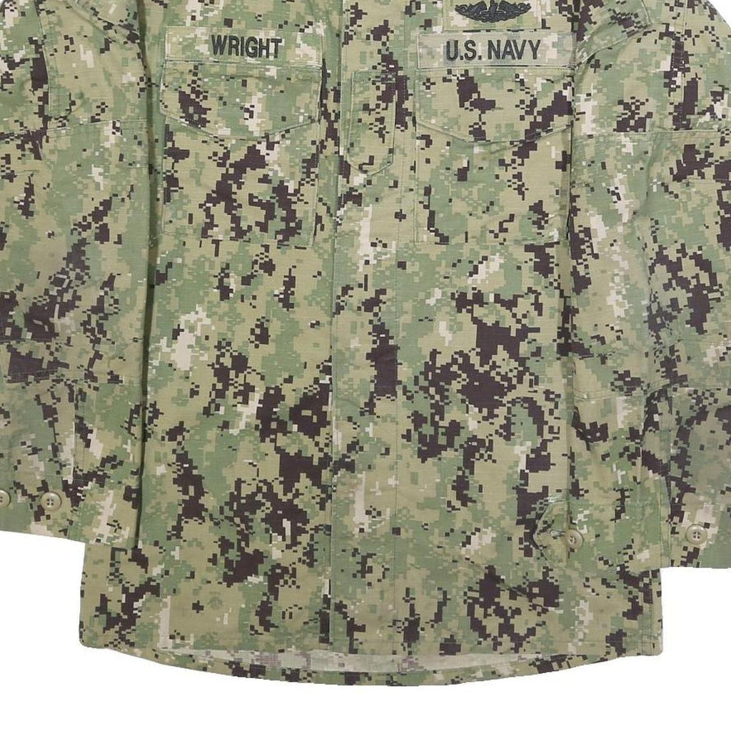 M&M MANUFACTURING Mens Green Digital Camo Military Jacket S Cotton Blend Button