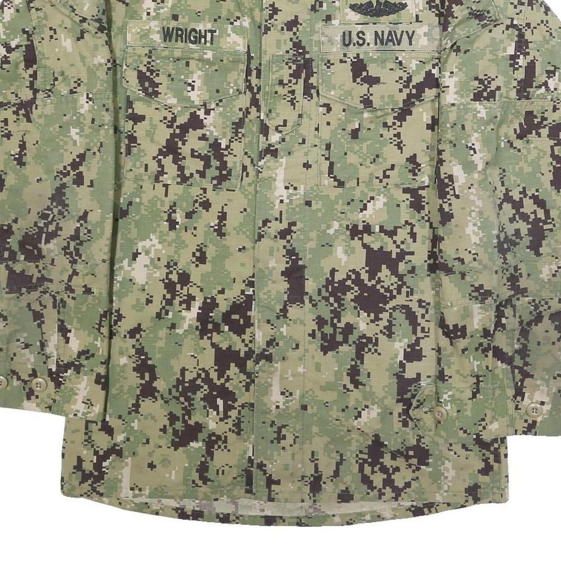 M&M MANUFACTURING Mens Green Digital Camo Military Jacket S Cotton Blend Button