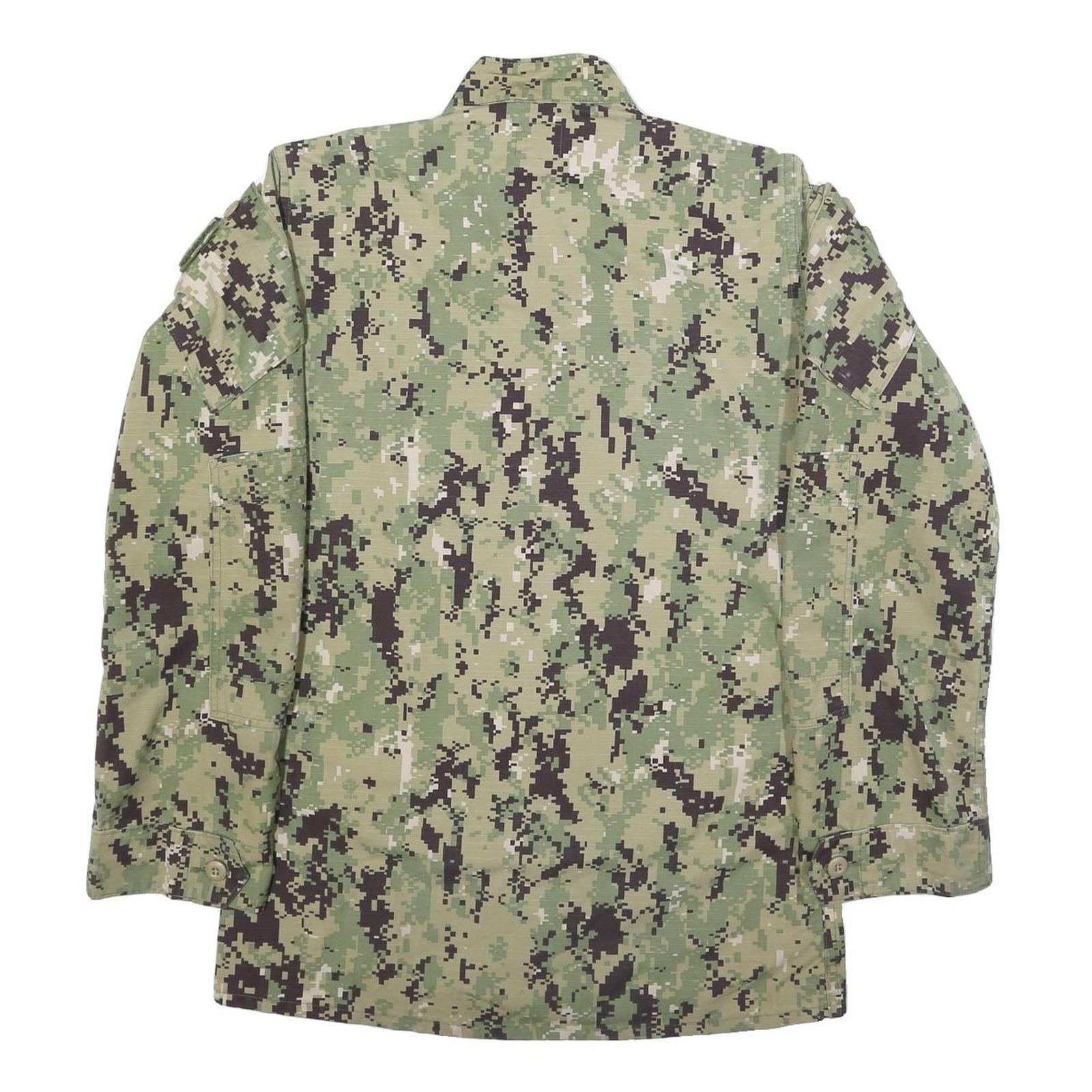 M&M MANUFACTURING Mens Green Digital Camo Military Jacket S Cotton Blend Button