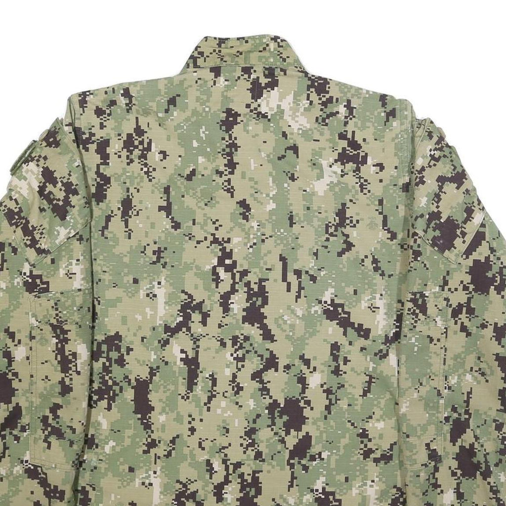 M&M MANUFACTURING Mens Green Digital Camo Military Jacket S Cotton Blend Button