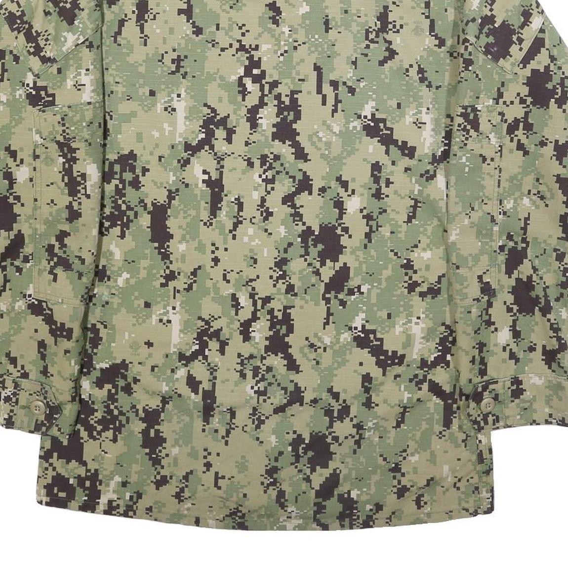M&M MANUFACTURING Mens Green Digital Camo Military Jacket S Cotton Blend Button