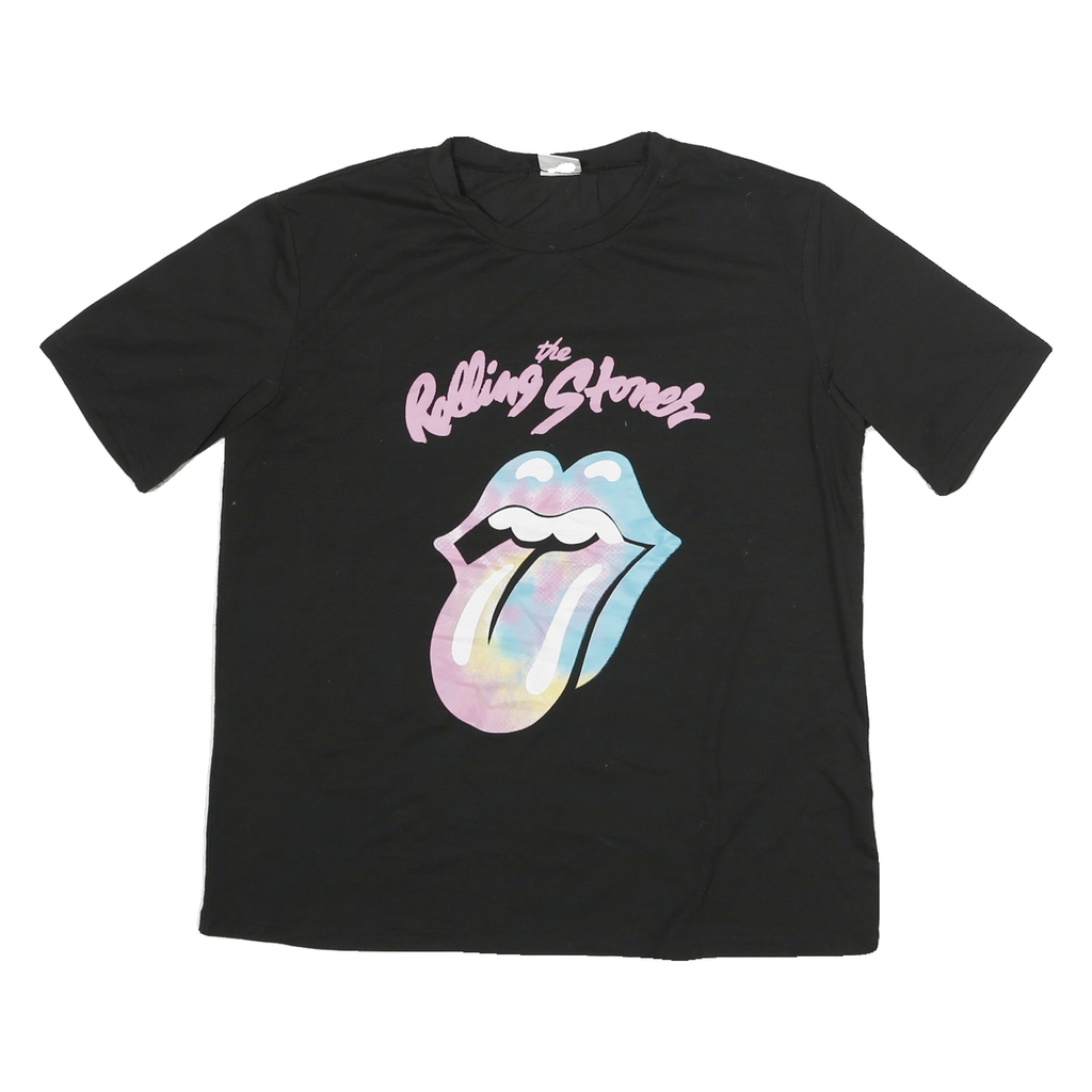 ROLLING STONES Mens Black Crew Neck Graphic T-Shirt S Polyester Blend