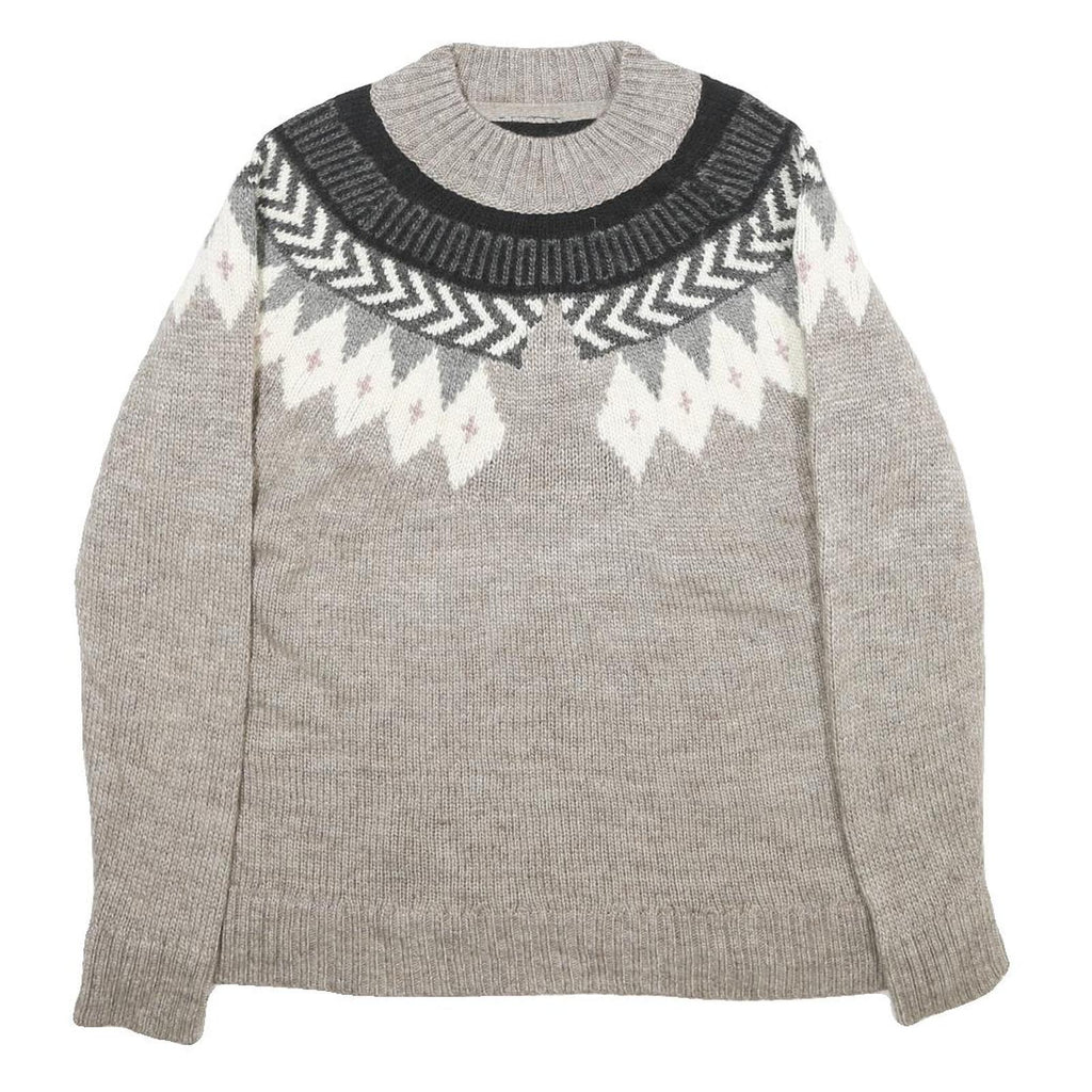 TOPSHOP Womens Grey Patterned Wool Blend Jumper Round Neck Basic Knit UK 12 Soft