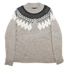 TOPSHOP Womens Grey Patterned Wool Blend Jumper Round Neck Basic Knit UK 12 Soft