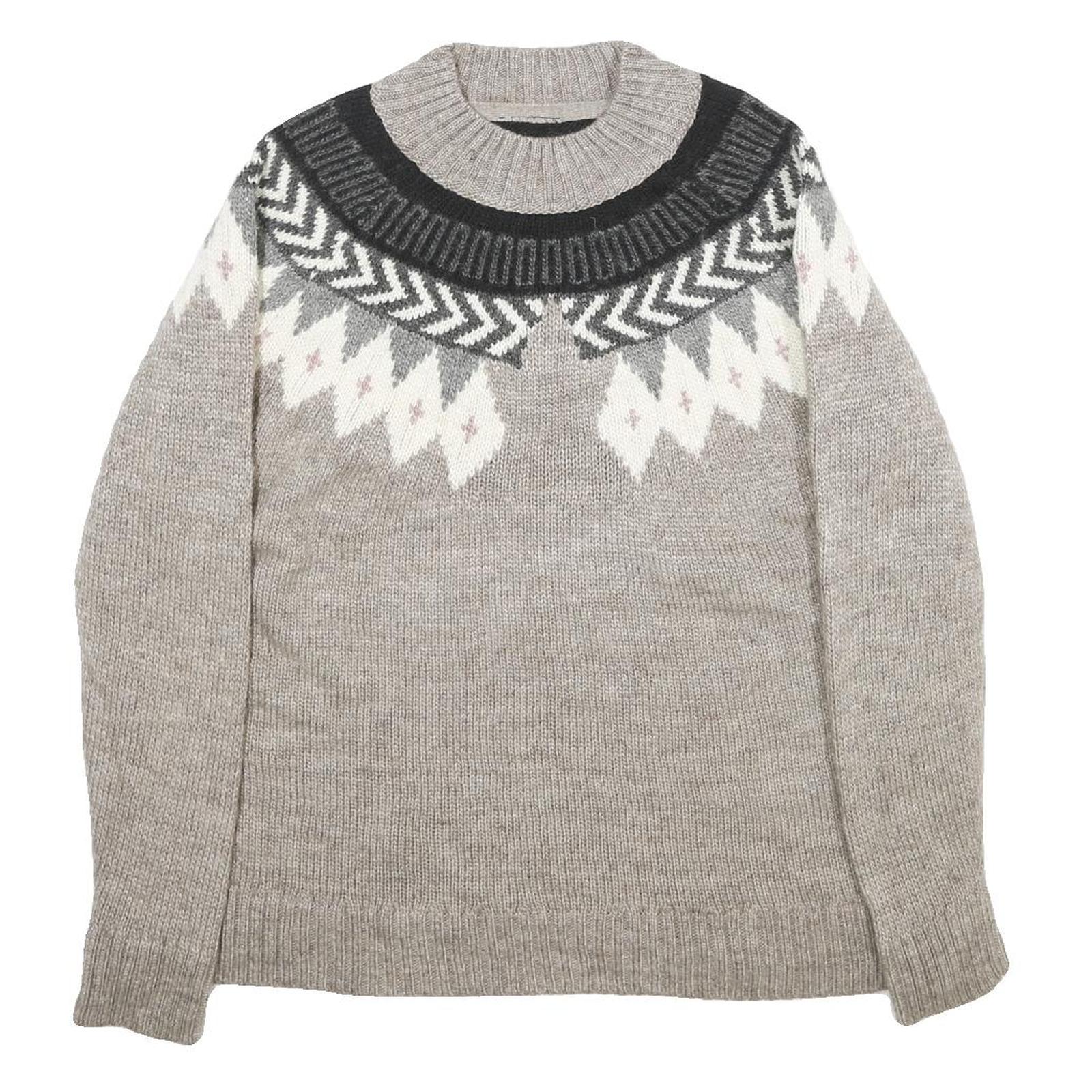 TOPSHOP Womens Grey Patterned Wool Blend Jumper Round Neck Basic Knit UK 12 Soft