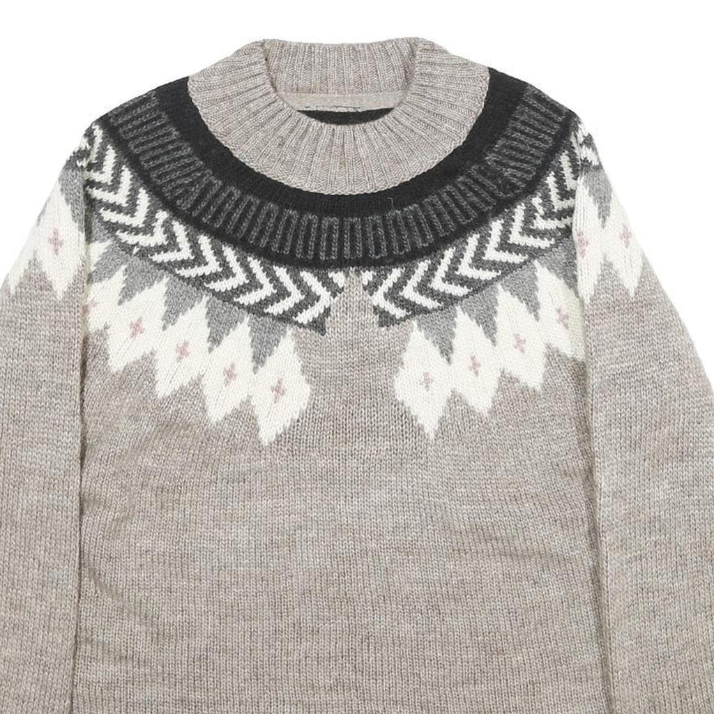 TOPSHOP Womens Grey Patterned Wool Blend Jumper Round Neck Basic Knit UK 12 Soft