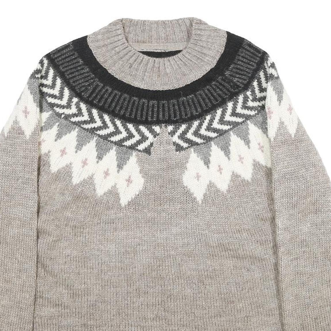 TOPSHOP Womens Grey Patterned Wool Blend Jumper Round Neck Basic Knit UK 12 Soft