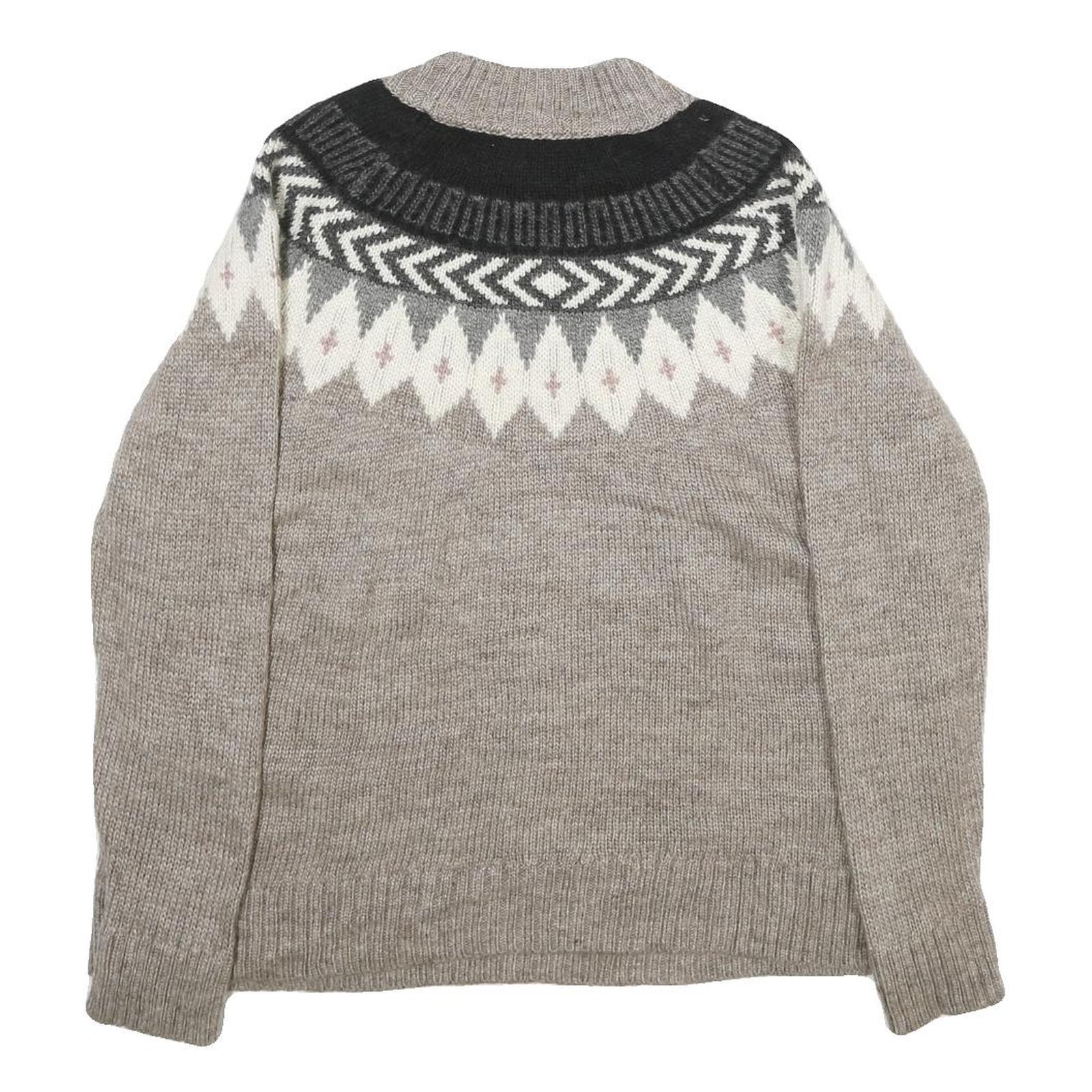 TOPSHOP Womens Grey Patterned Wool Blend Jumper Round Neck Basic Knit UK 12 Soft