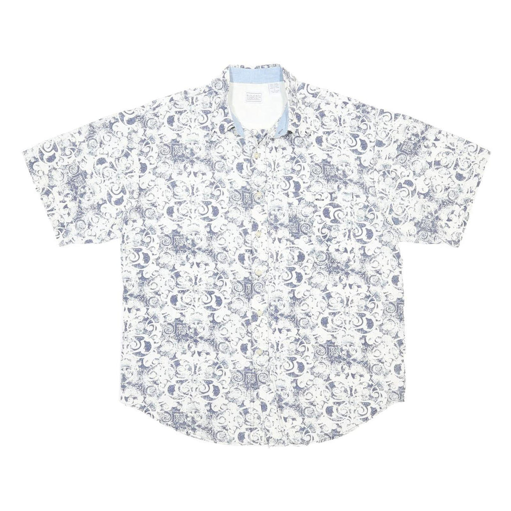 BUGLE BOY Mens White & Blue Patterned Cotton Blend Shirt L Casual Summer Short