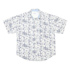 BUGLE BOY Mens White & Blue Patterned Cotton Blend Shirt L Casual Summer Short