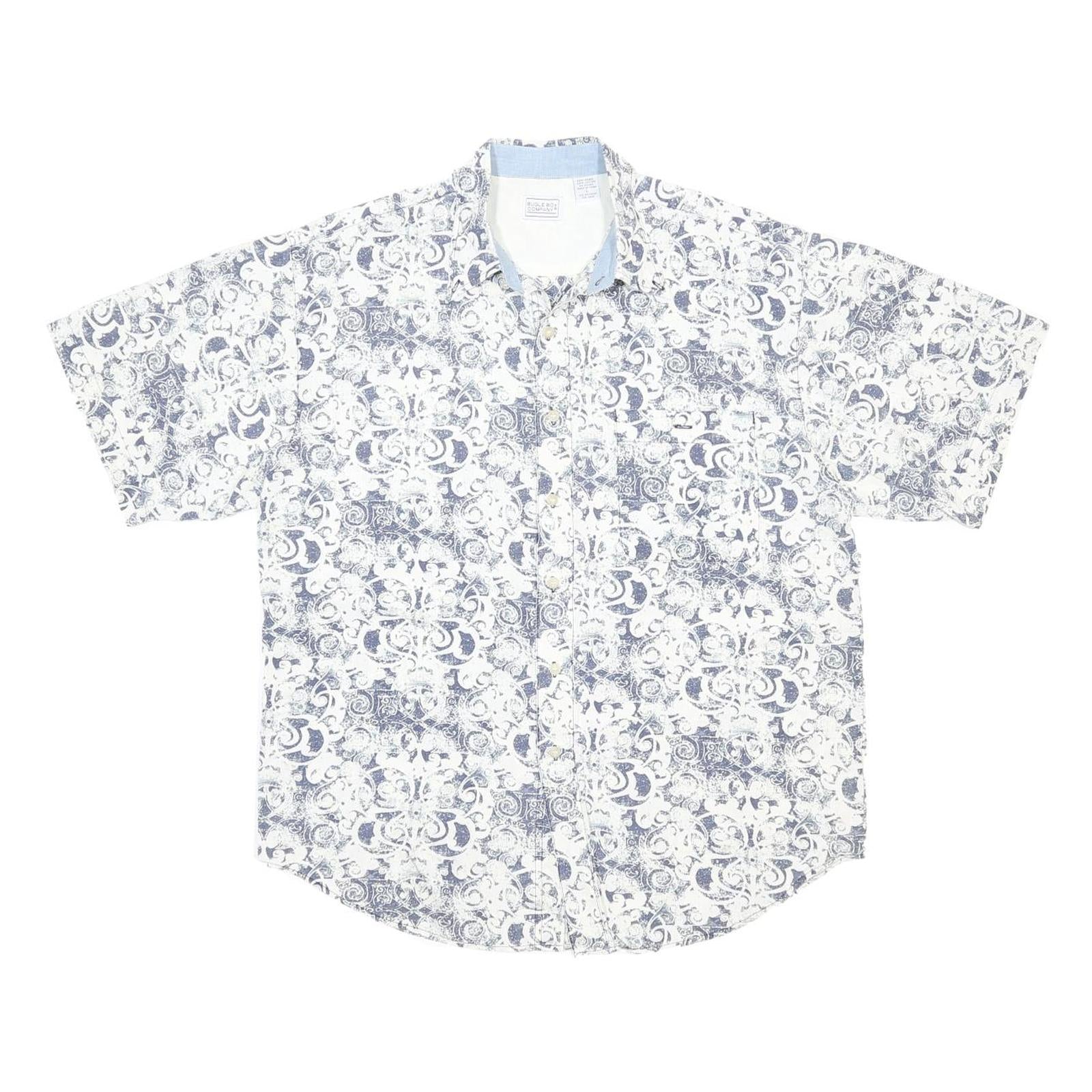 BUGLE BOY Mens White & Blue Patterned Cotton Blend Shirt L Casual Summer Short