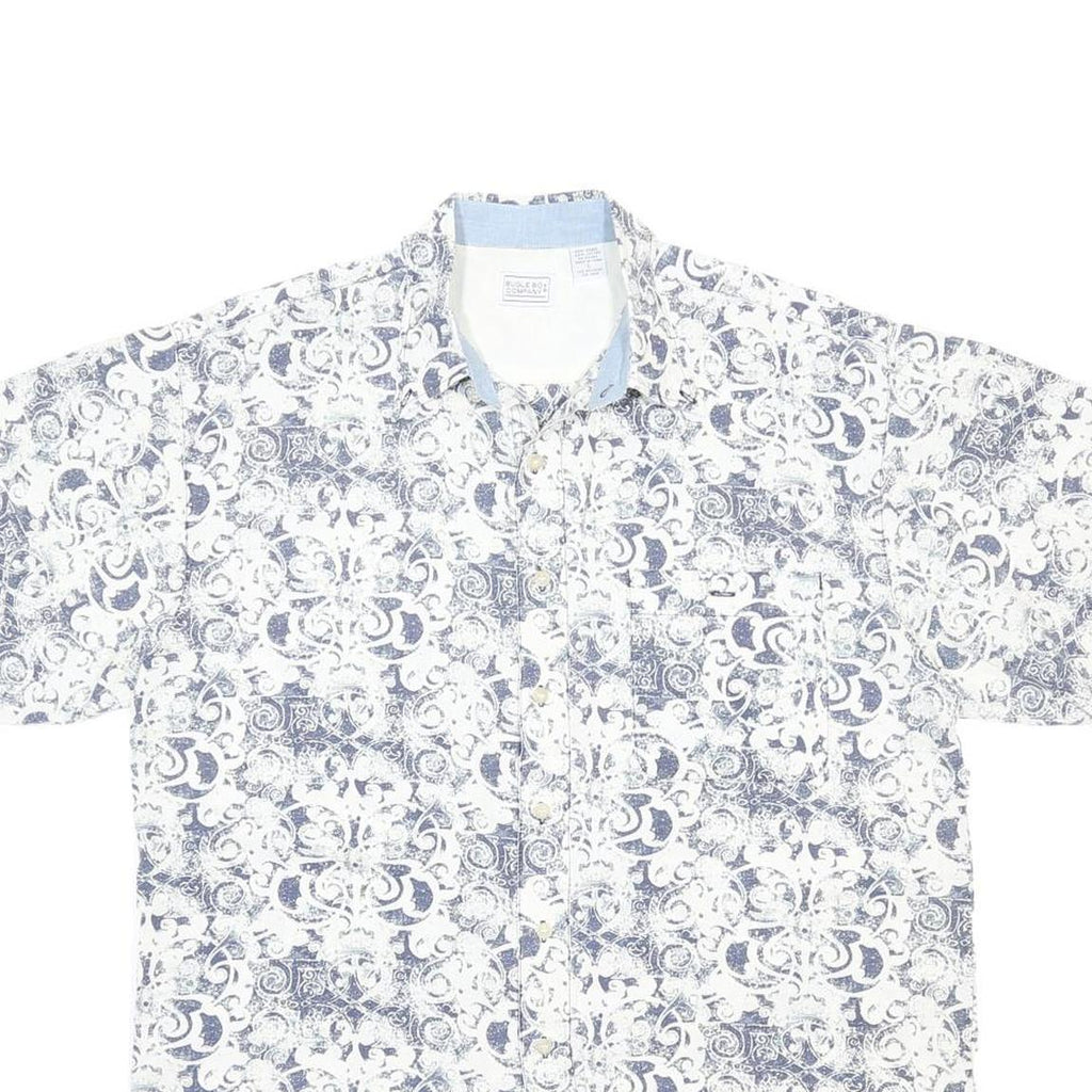 BUGLE BOY Mens White & Blue Patterned Cotton Blend Shirt L Casual Summer Short