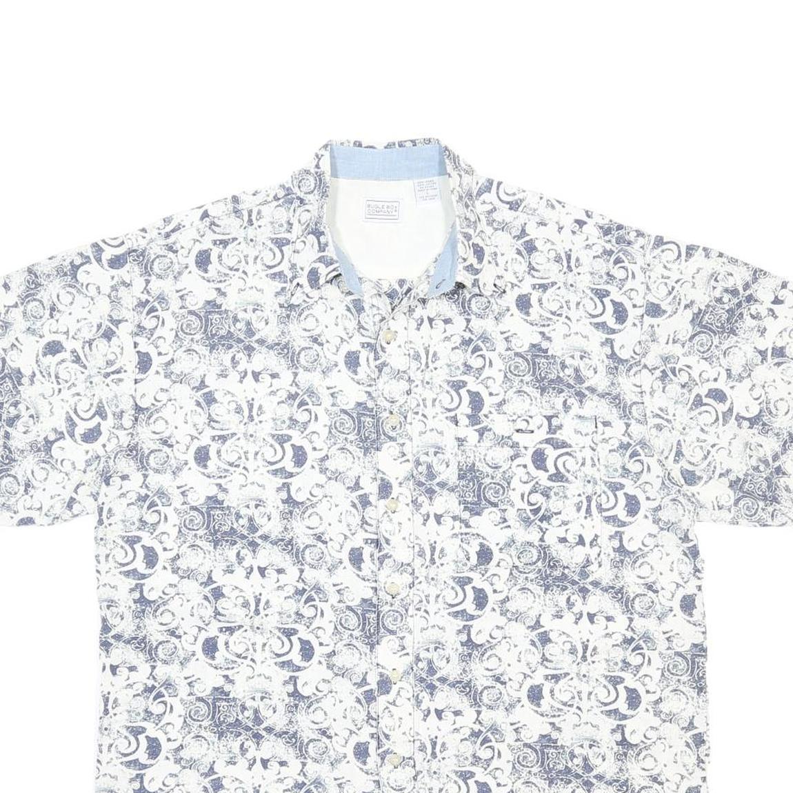BUGLE BOY Mens White & Blue Patterned Cotton Blend Shirt L Casual Summer Short