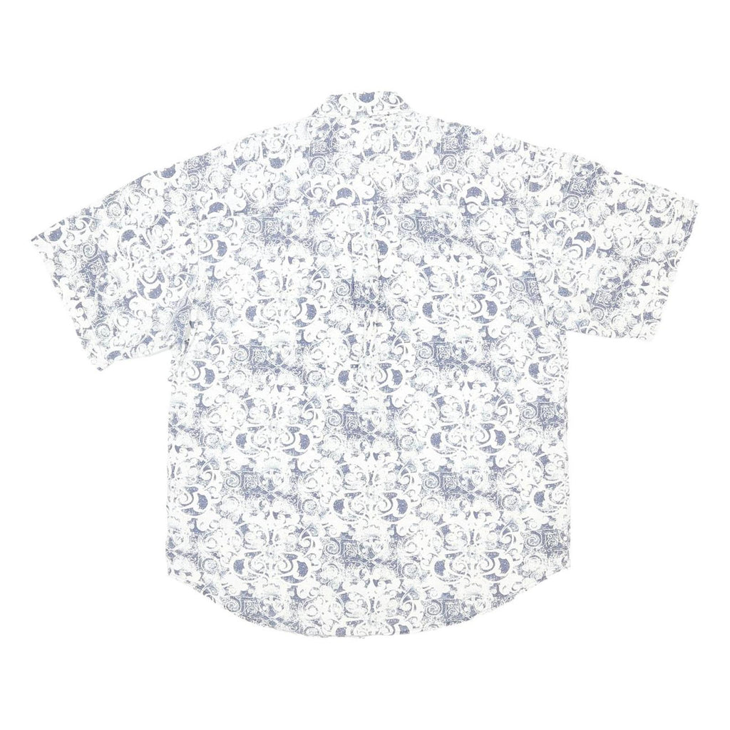 BUGLE BOY Mens White & Blue Patterned Cotton Blend Shirt L Casual Summer Short