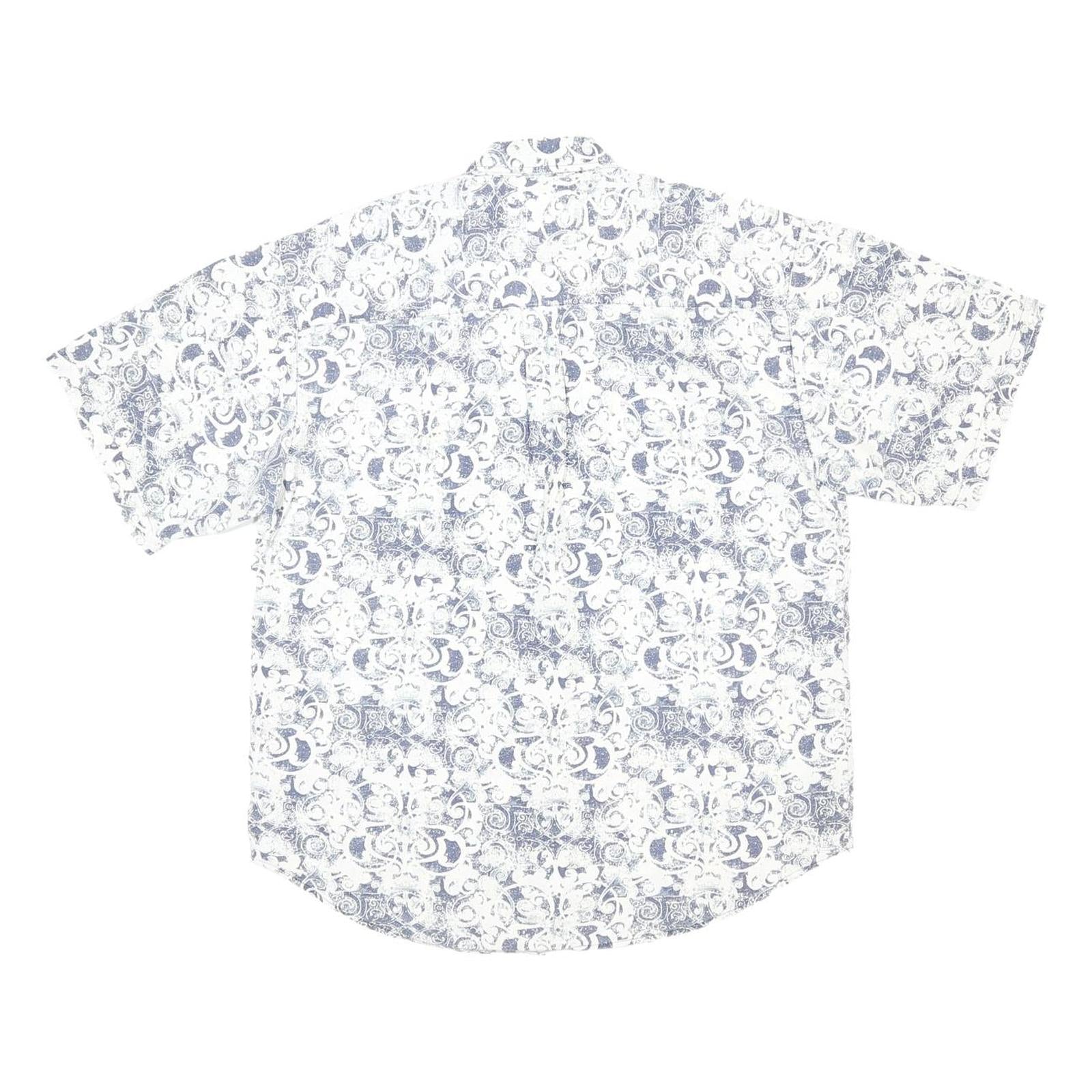 BUGLE BOY Mens White & Blue Patterned Cotton Blend Shirt L Casual Summer Short