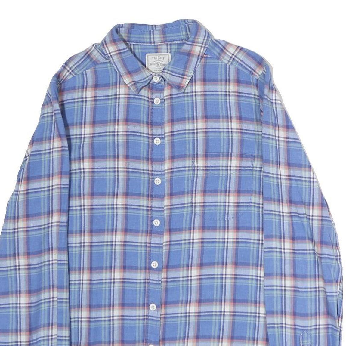 FAT FACE Womens Blue Check Shirt UK 10 Long Sleeve Cotton Casual Blouse