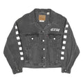 LEVI'S Womens Black Cotton Blend Denim Jacket S Checkered Sleeve Print Button