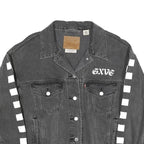 LEVI'S Womens Black Cotton Blend Denim Jacket S Checkered Sleeve Print Button
