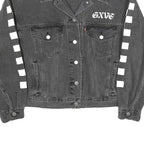 LEVI'S Womens Black Cotton Blend Denim Jacket S Checkered Sleeve Print Button