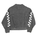 LEVI'S Womens Black Cotton Blend Denim Jacket S Checkered Sleeve Print Button