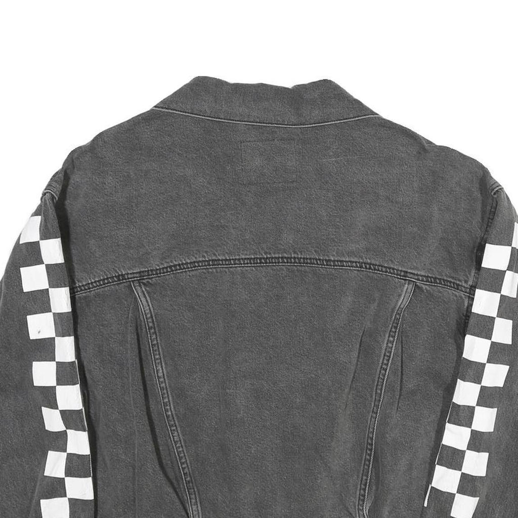 LEVI'S Womens Black Cotton Blend Denim Jacket S Checkered Sleeve Print Button