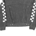 LEVI'S Womens Black Cotton Blend Denim Jacket S Checkered Sleeve Print Button