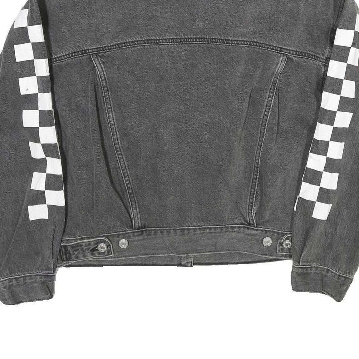 LEVI'S Womens Black Cotton Blend Denim Jacket S Checkered Sleeve Print Button