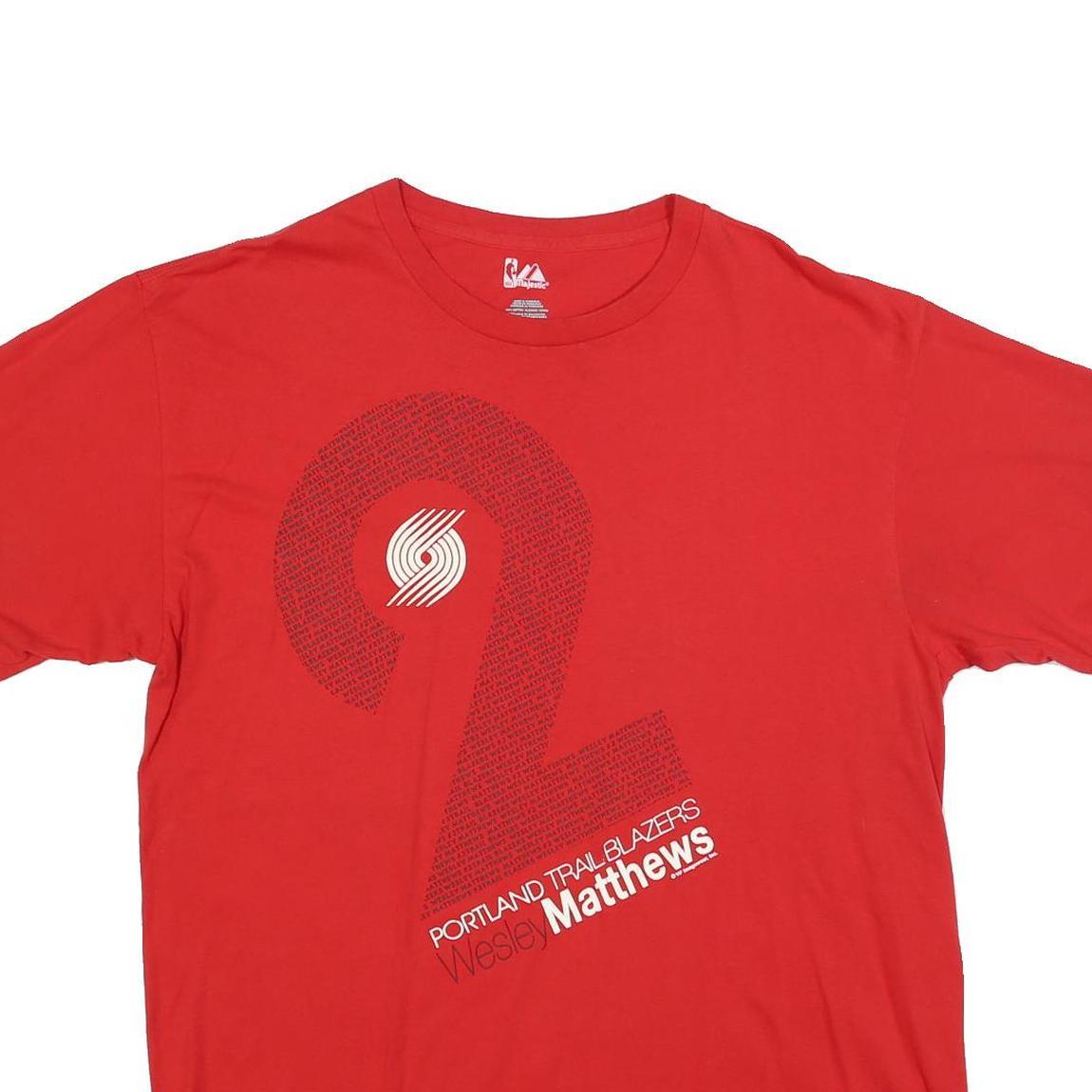 MAJESTIC Mens Red Portland Trail Blazers Wesley Matthews Graphic T-Shirt XL Crew
