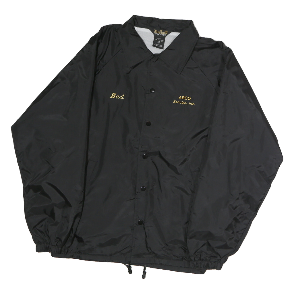 AUBURN Mens Black Nylon Coach Jacket L Button Closure Plain Casual Outerwear