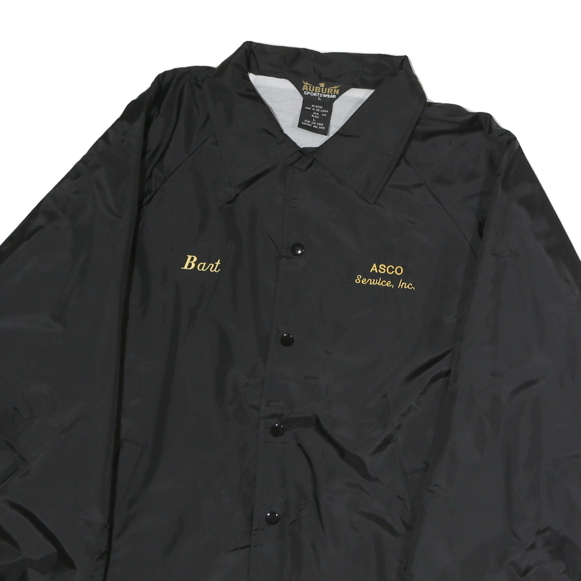 AUBURN Mens Black Nylon Coach Jacket L Button Closure Plain Casual Outerwear