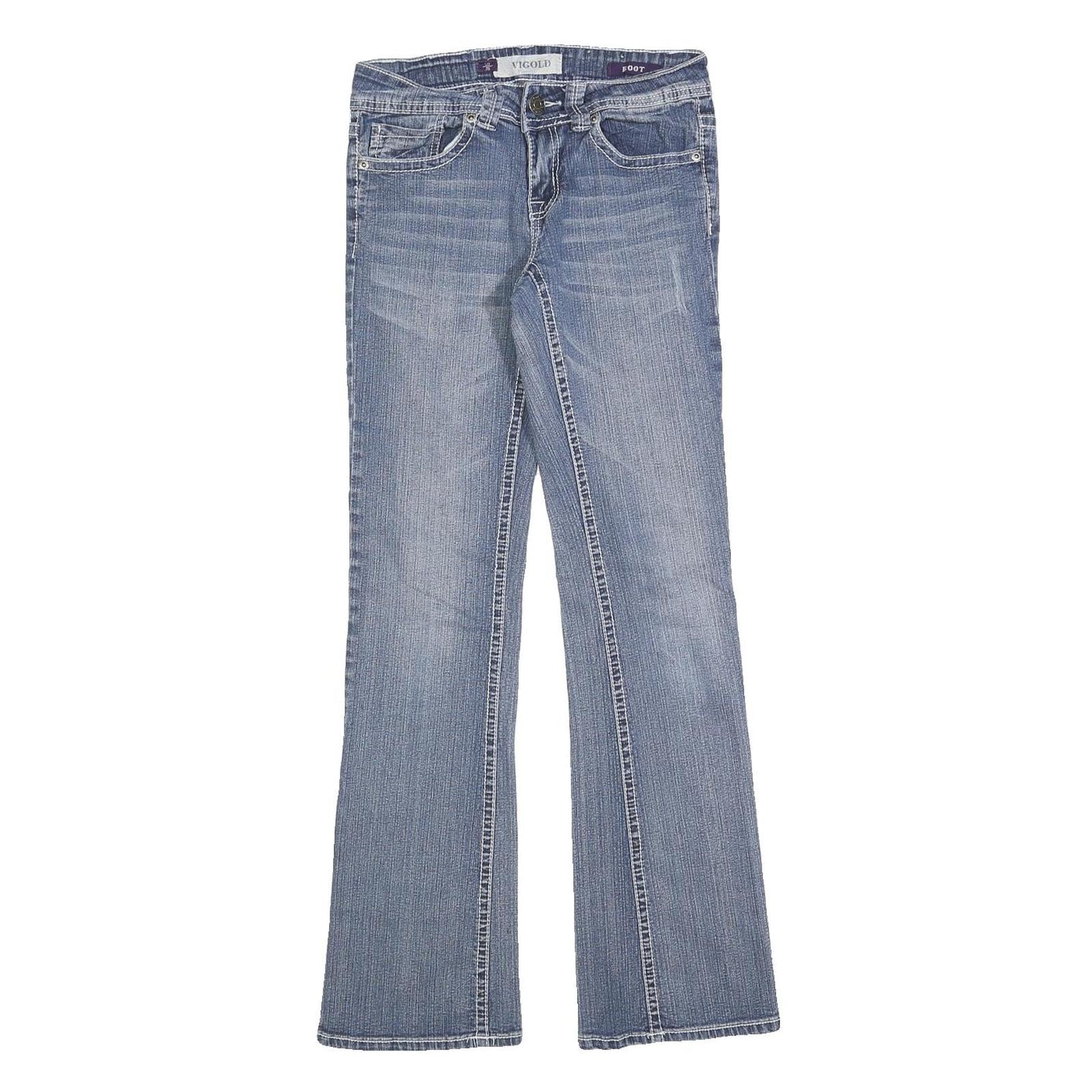 VIGOLD Womens Blue Slim Bootcut Denim Medium W26 L30 Embroidered Pockets Jeans