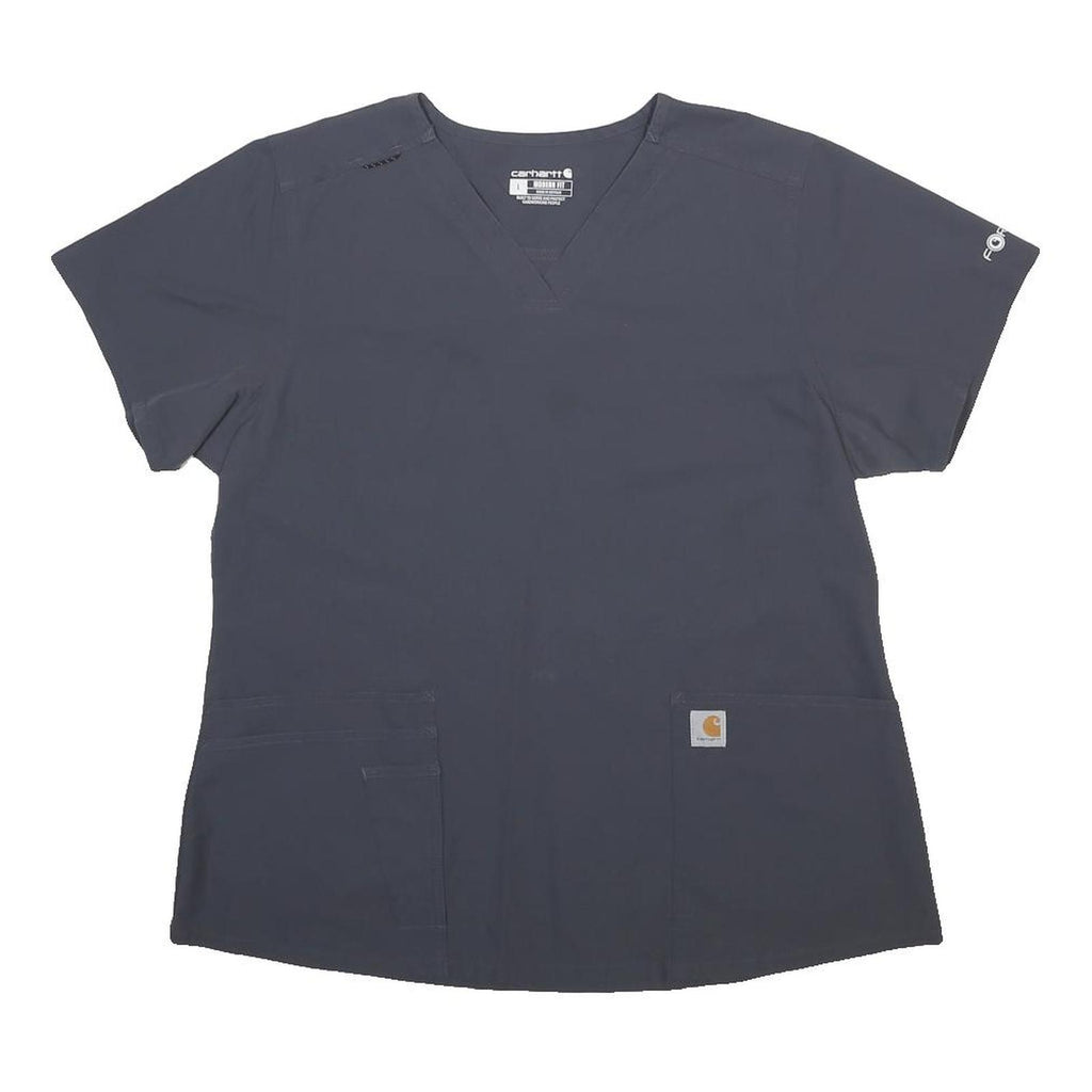 CARHARTT Womens Grey Basic Short Sleeve V-Neck Plain Top L Workwear Zip