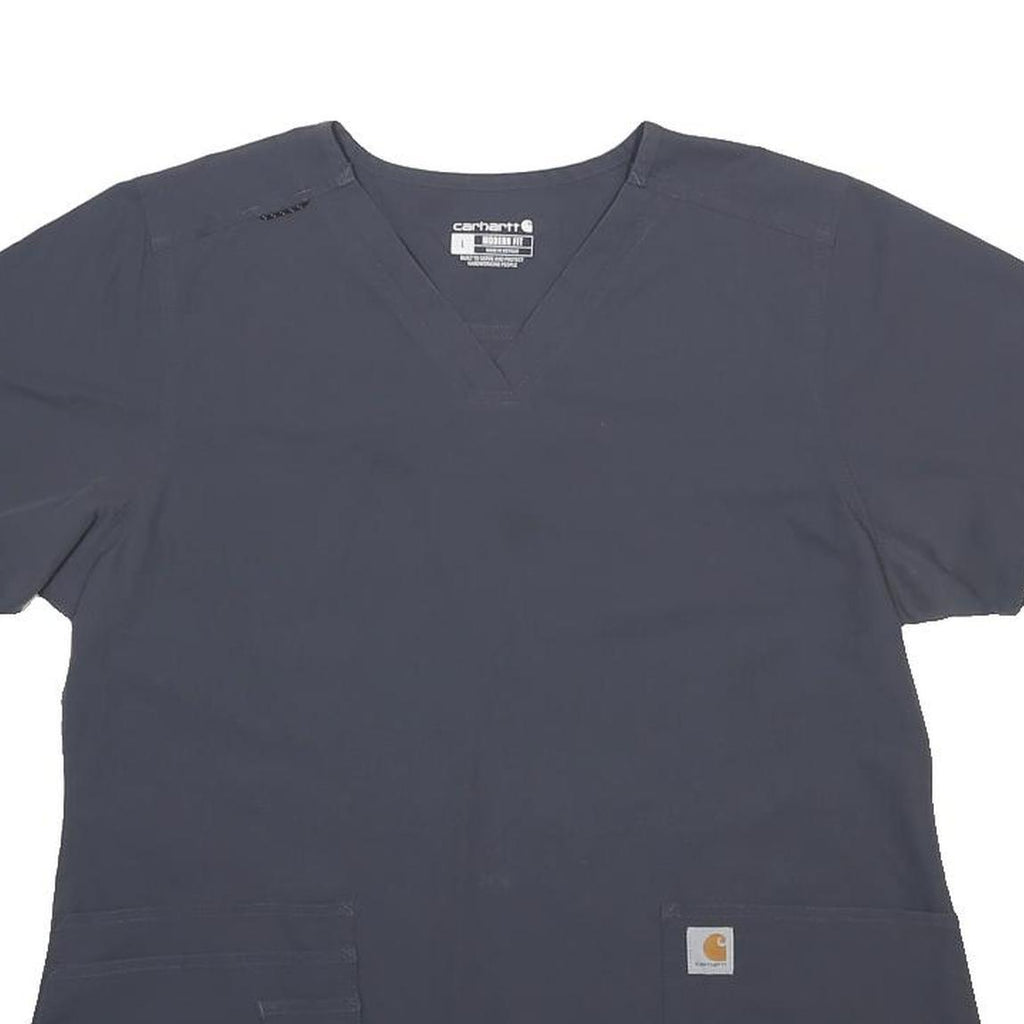 CARHARTT Womens Grey Basic Short Sleeve V-Neck Plain Top L Workwear Zip
