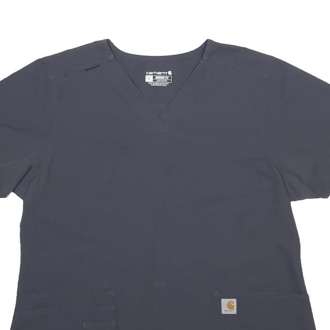 CARHARTT Womens Grey Basic Short Sleeve V-Neck Plain Top L Workwear Zip