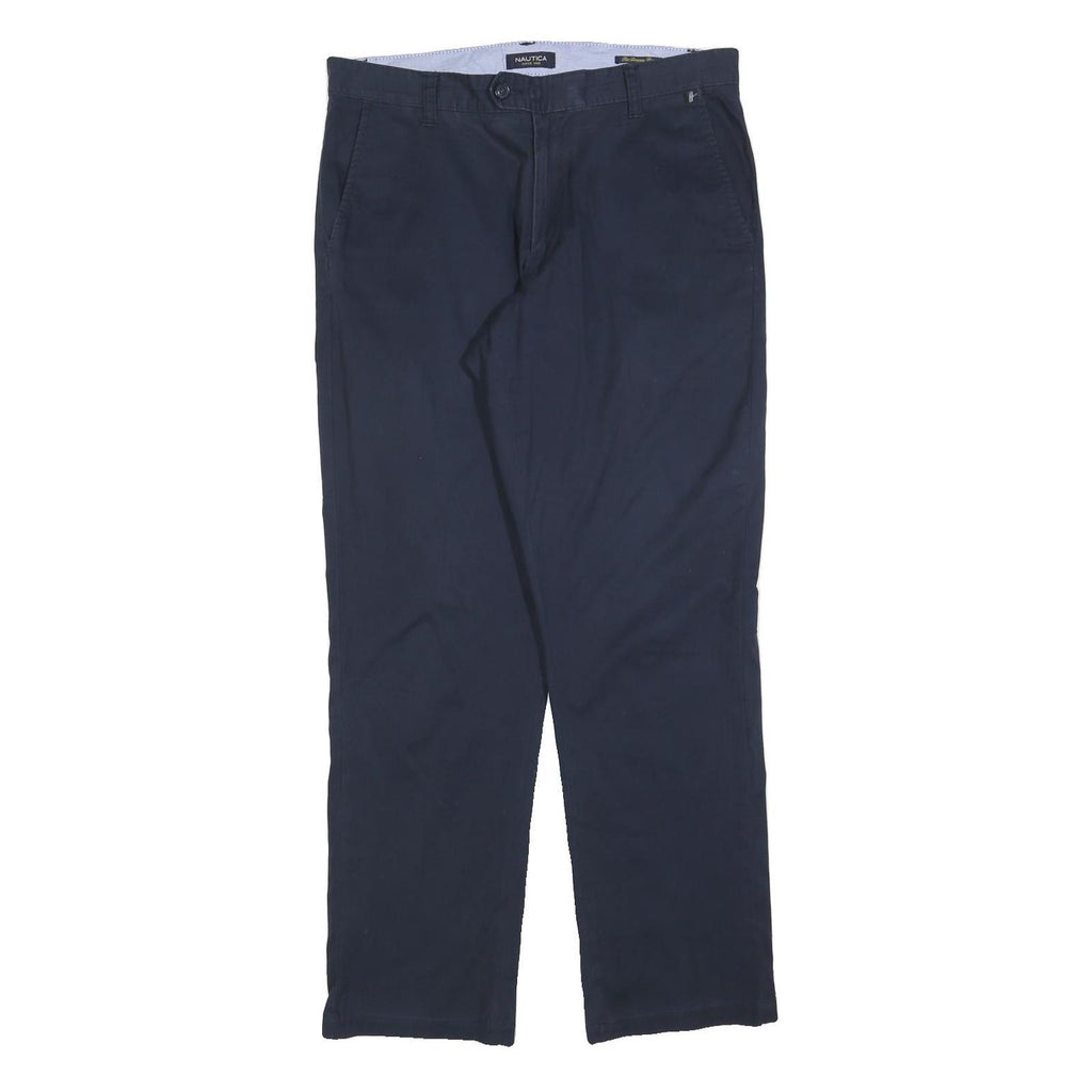 NAUTICA Mens Cotton Blend Navy Regular Fit Straight Leg Trousers W34 L32 Casual