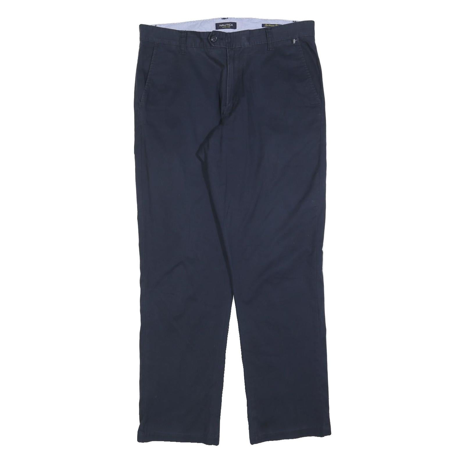 NAUTICA Mens Cotton Blend Navy Regular Fit Straight Leg Trousers W34 L32 Casual