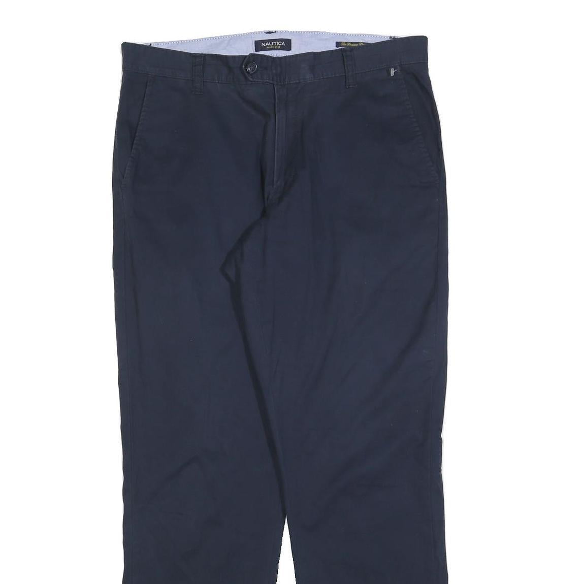 NAUTICA Mens Cotton Blend Navy Regular Fit Straight Leg Trousers W34 L32 Casual